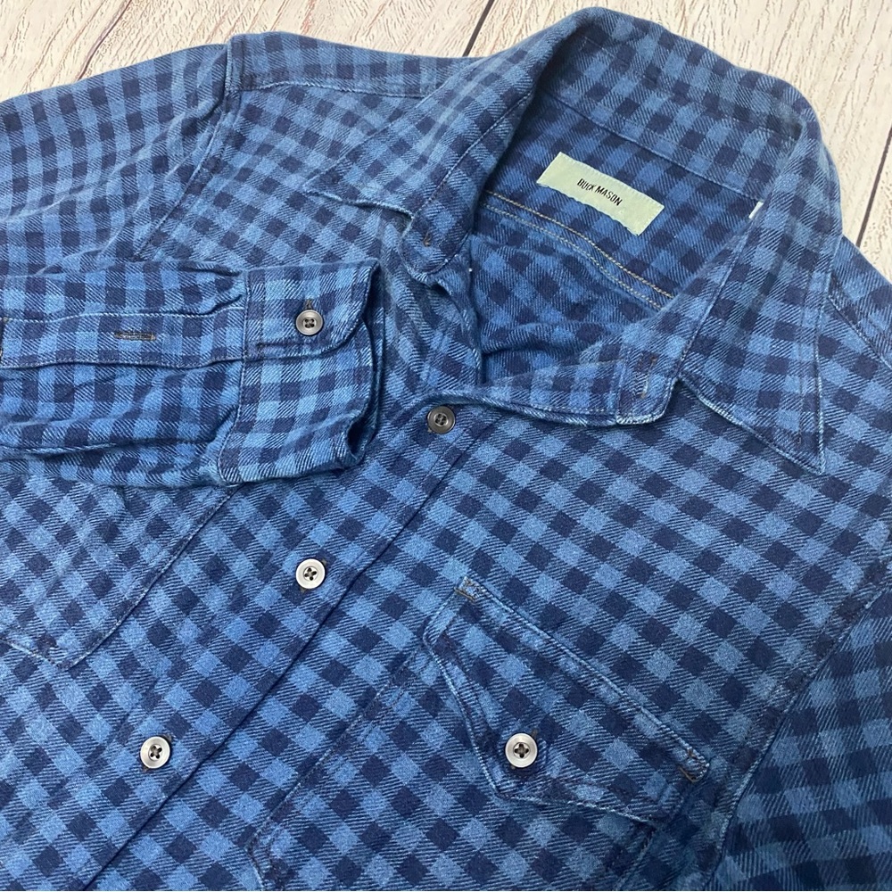 Buck Mason Blue Gingham Casual Button-Down Shirt Medium